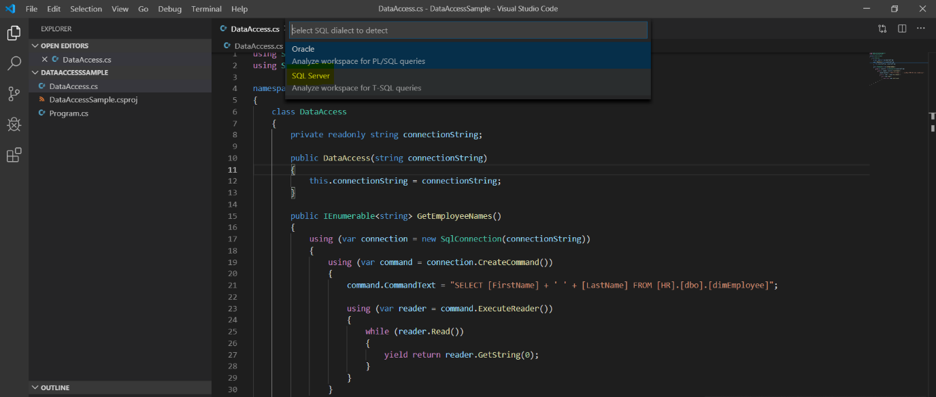 SQL Server dialect selection