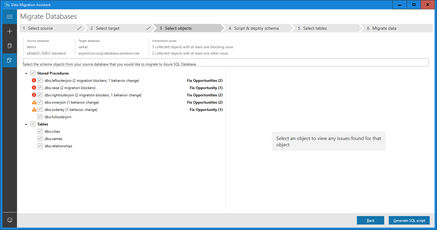 Select schema objects