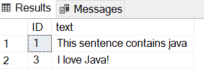 Results from Java sample