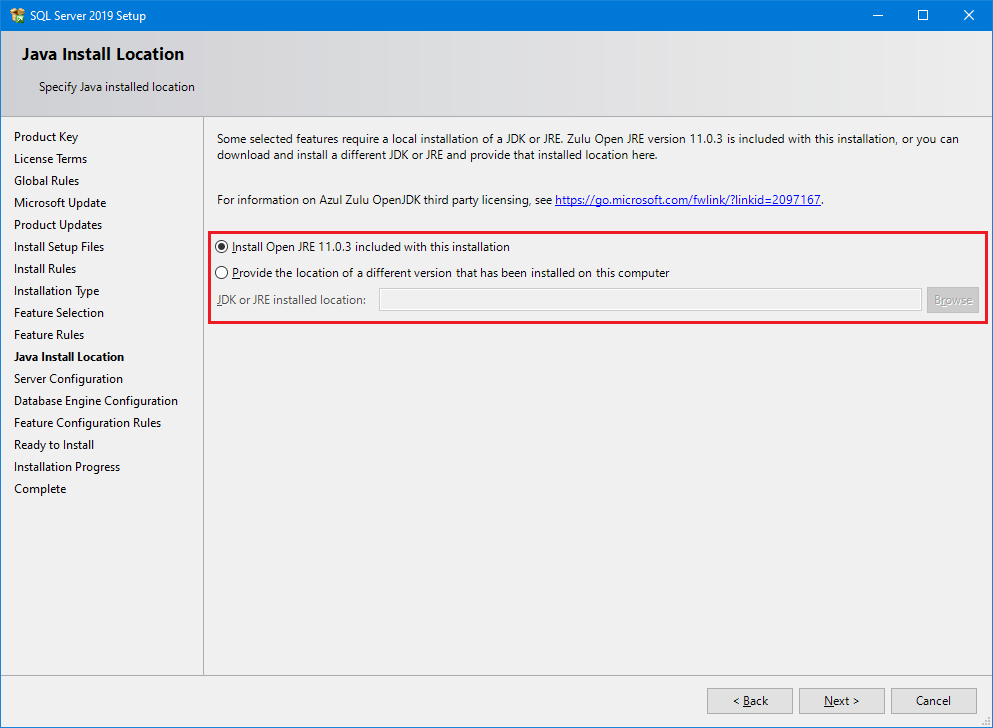 Choose Java install location