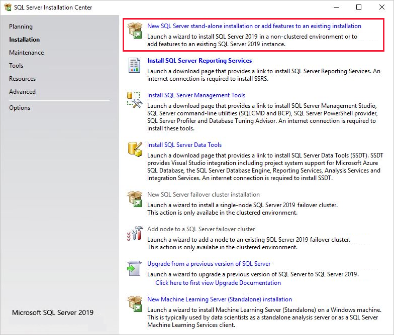 SQL Server 2019 installation