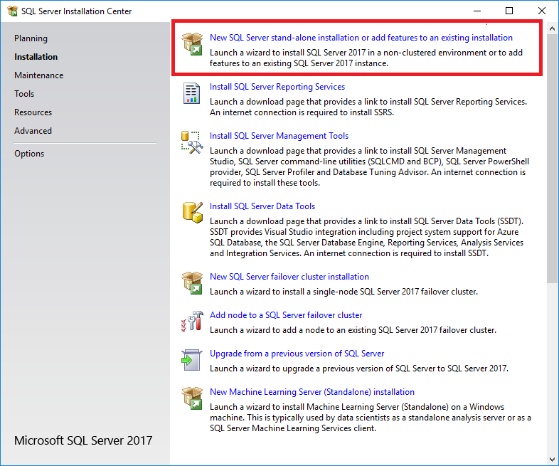 New SQL Server stand-alone installation