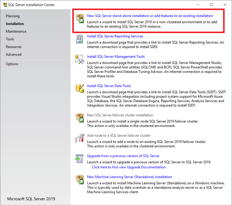 New SQL Server stand-alone installation