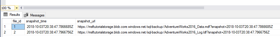 Results of fn_db_backup_file_snapshots showing snapshots