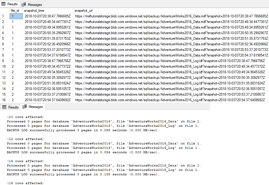 Backup snapshot results