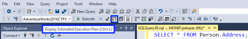 Estimated Execution Plan button on toolbar