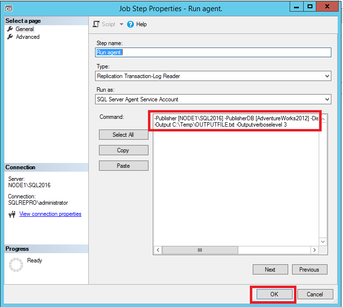 Verbose output in the properties for the job step