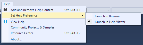 VS Help View Set Preference Help Viewer