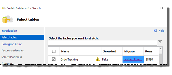 Select Tables page after defining a filter predicate