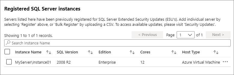 Registered SQL Server instances