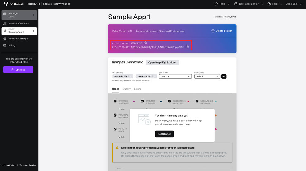 Screenshot of account add-ons dashboard