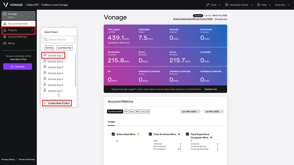 Screenshot of account add-ons dashboard