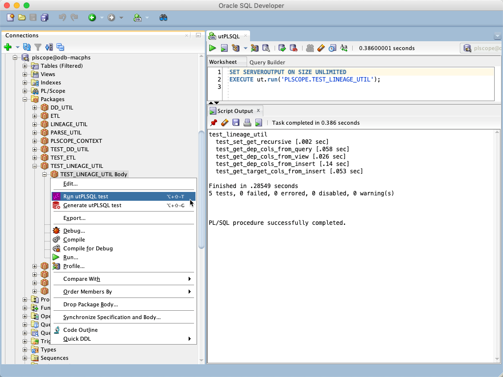 Run utPLSQL test