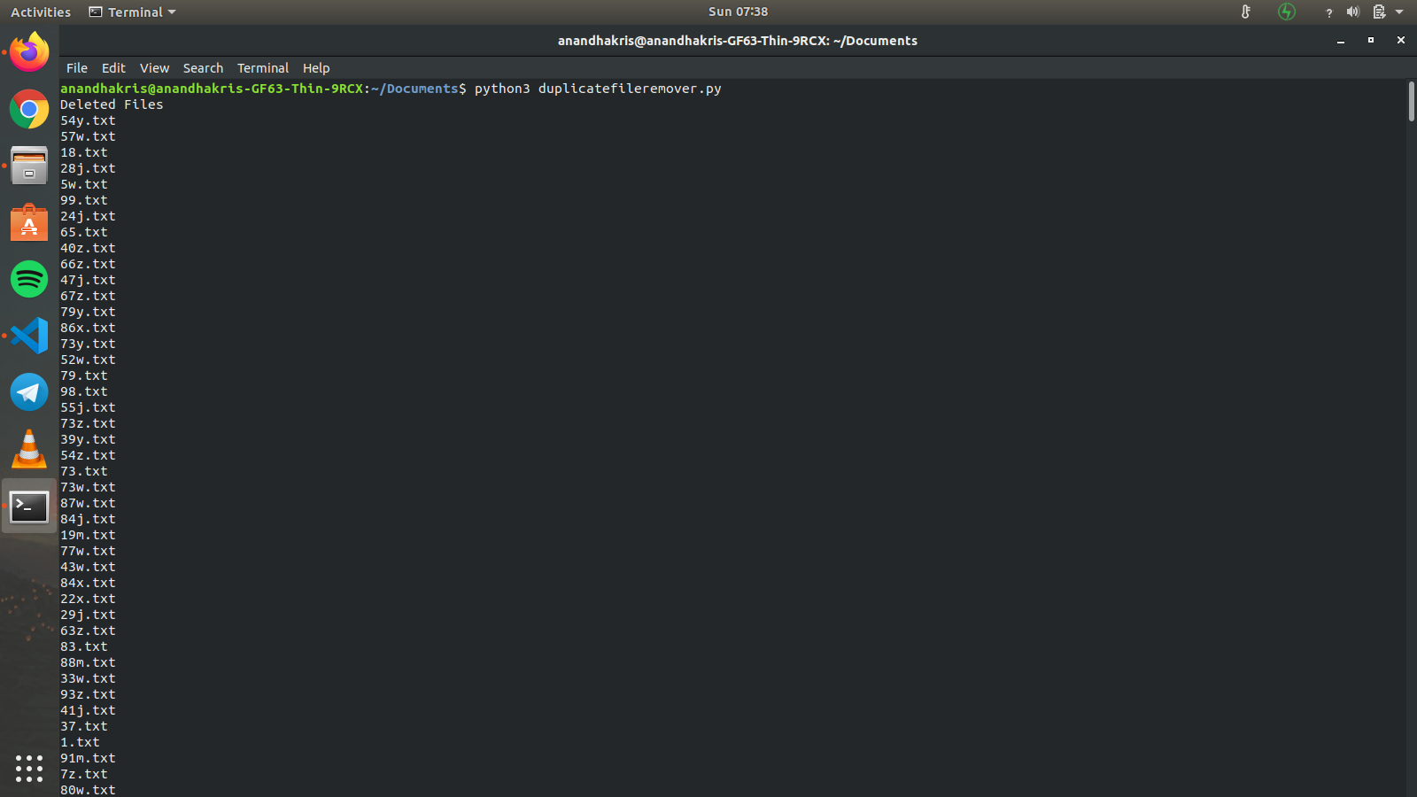 Screenshot of the Output