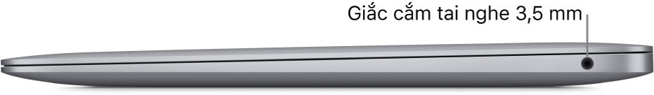 Cạnh bên phải của MacBook Air với chú thích đến giắc cắm tai nghe 3,5 mm.