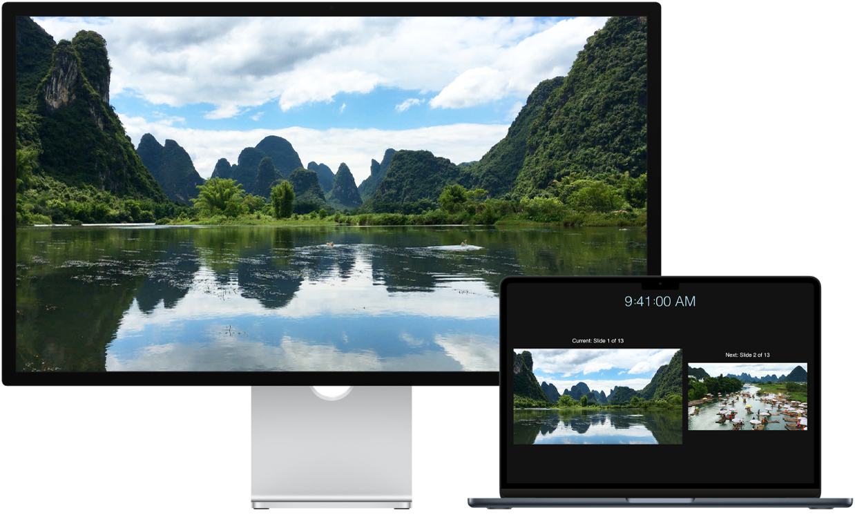 A MacBook Air next to an HDTV used as an external display.