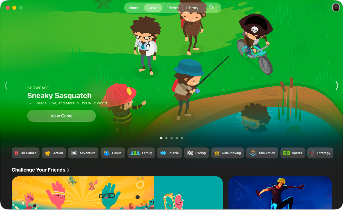 Ventana de la app Juegos en un Mac que muestra un juego.
