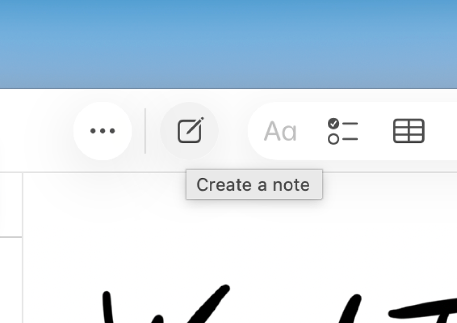 Mac 上遭到裁切的「備忘錄」App 視窗顯示備忘錄,以及「備忘錄」工具列上的「製作備忘錄」按鈕。