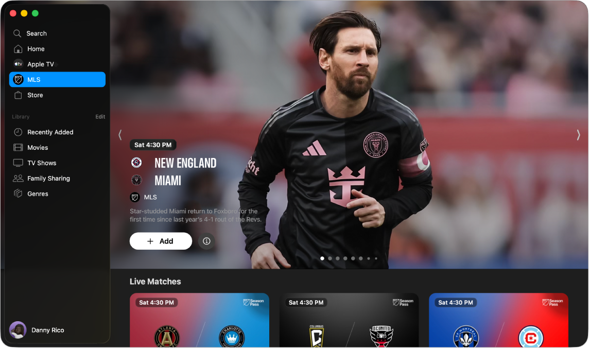 The Apple TV app with MLS open.