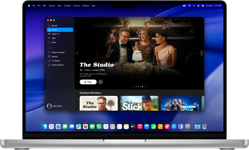 Apple TV-appfönstret visar Hem.