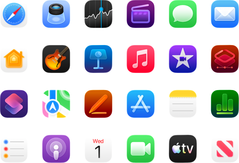 Icone delle app incluse o disponibili per MacBook Pro.