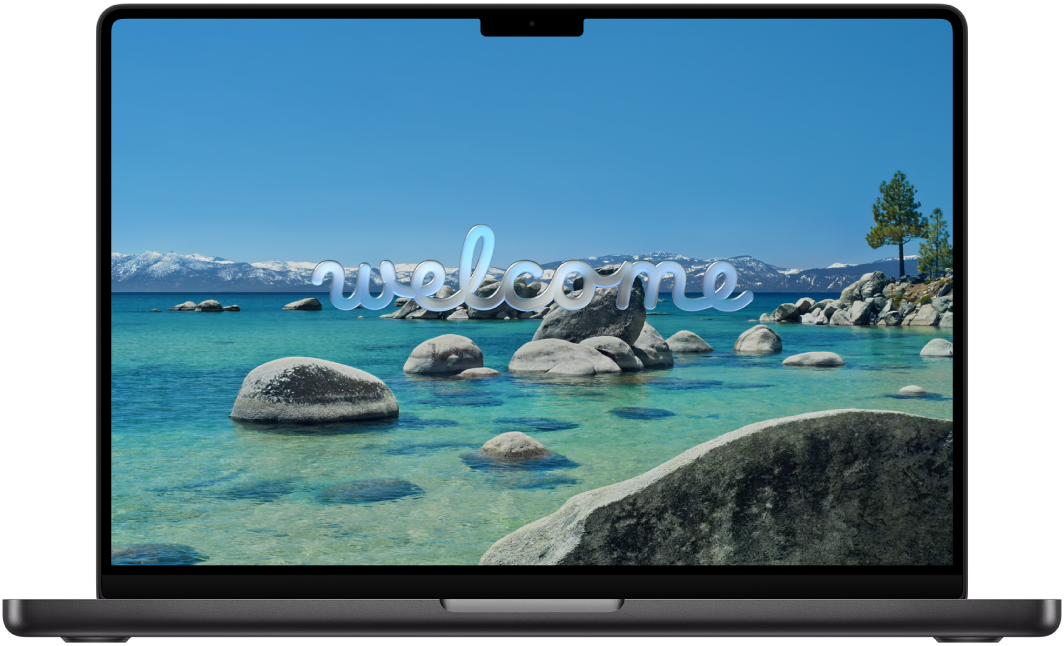 打开机盖的 MacBook Pro。显示屏显示“欢迎”一词。