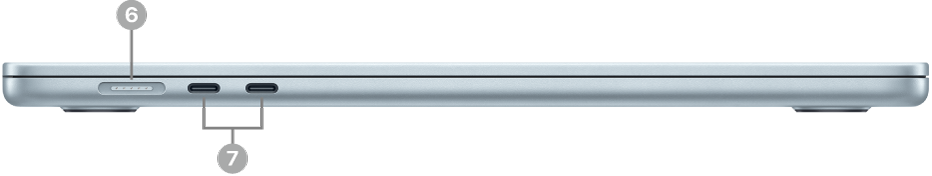 Ліва сторона MacBook Air із портом MagSafe 3 і двома портами Thunderbolt 4 (USB‑C).