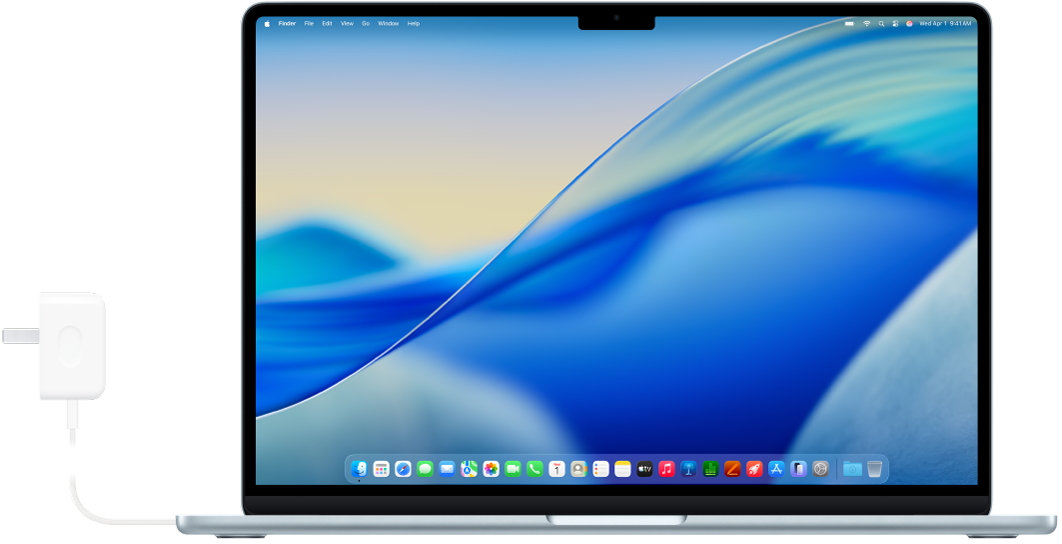 Một MacBook Air với bộ tiếp hợp nguồn được kết nối.