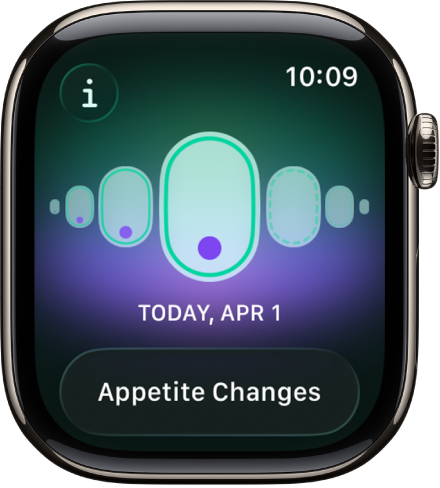 A screen in the Cycle Tracking app, showing a logged pregnancy with a logged symptom at the bottom of the screen.