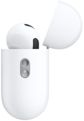 La parte lateral del estuche de carga de los AirPods Pro 3 mostrando el ojal integrado que permite colocar la correa.