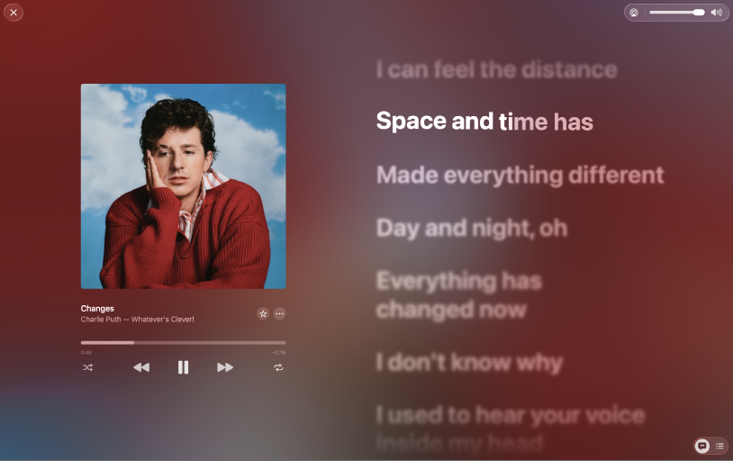 A song playing in Apple Music showing live lyrics.