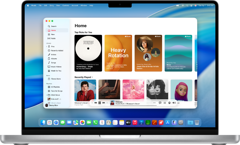 Apple Music-vinduet viser Hjem-skjermen.