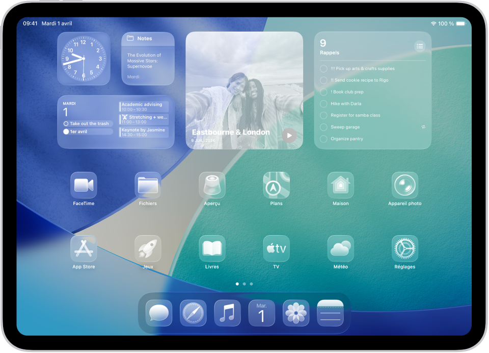 Un écran d’accueil personnalisé sur l’iPad avec des widgets.