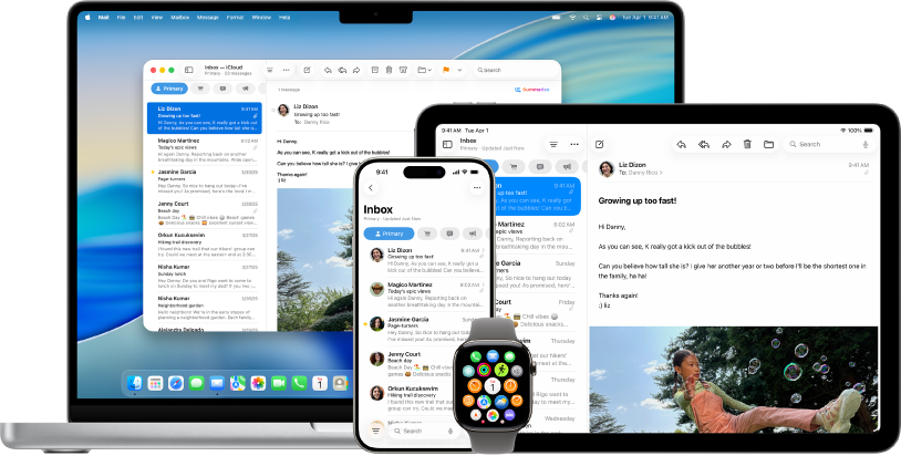 Samma iCloud-innehåll är tillgängligt på olika enheter.