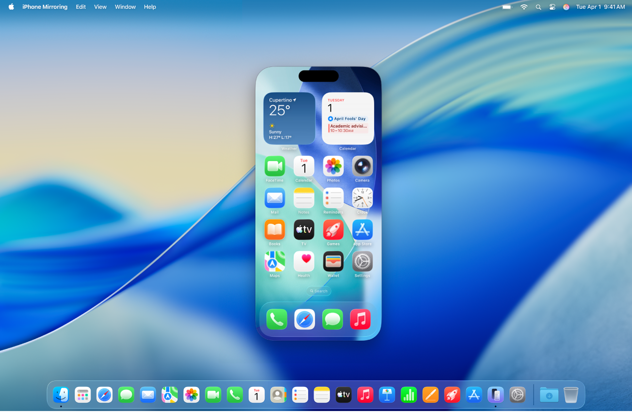 Mac কম্পিউটার ডেস্কটপে iPhone মিররিং অ্যাপ দেখাচ্ছে।