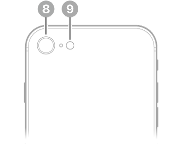 El reverso del iPhone SE (segunda generación). La cámara trasera y el flash están en la esquina superior izquierda.