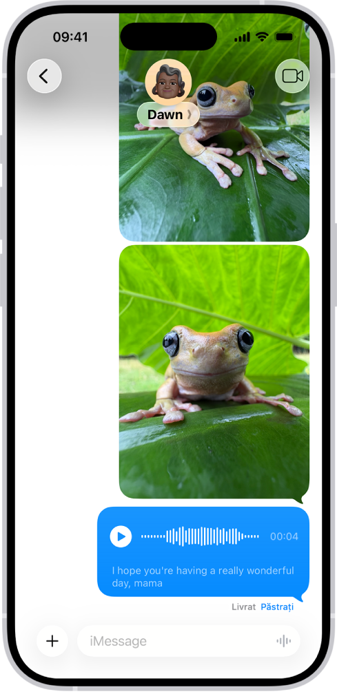 O conversație din Mesaje cu un mesaj audio.