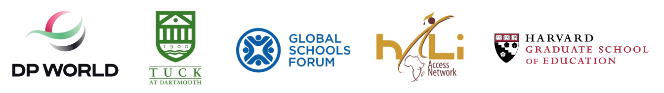 Logos of DP World, Tuck School at Dartmouth, Global Schools Forum, Hali Access Network, and Harvard Graduate School of Education.
