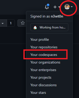 My Codespaces Menu