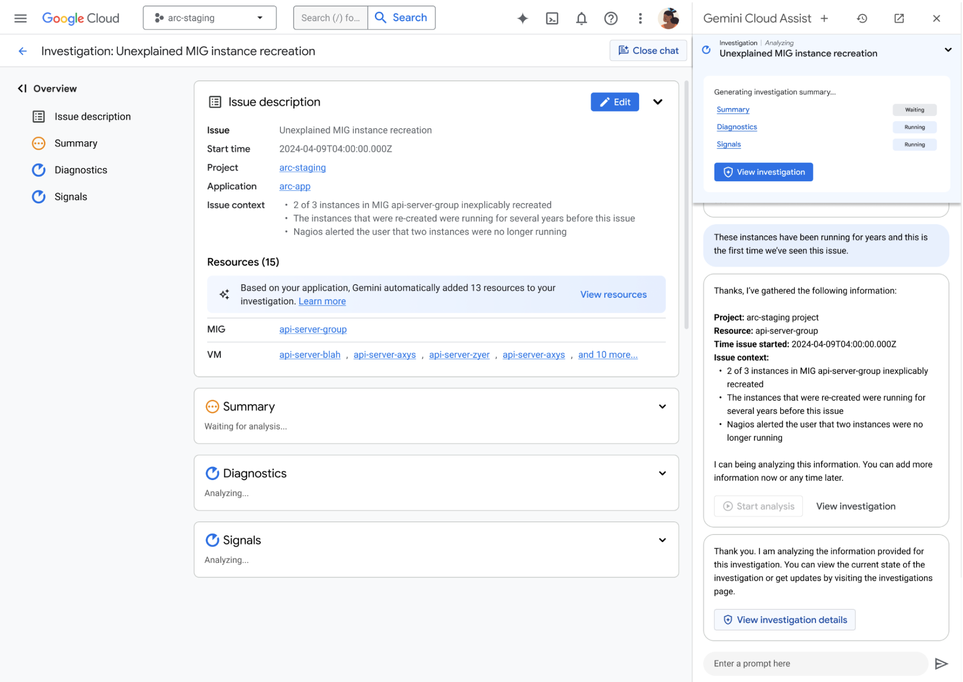 Indagini di Gemini Cloud Assist