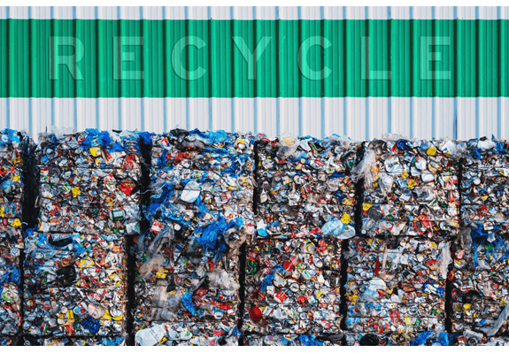 Plastic articles and waste materials sorted for recycling