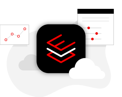Red Hat Insights icon floating over clouds and illustrations of web pages