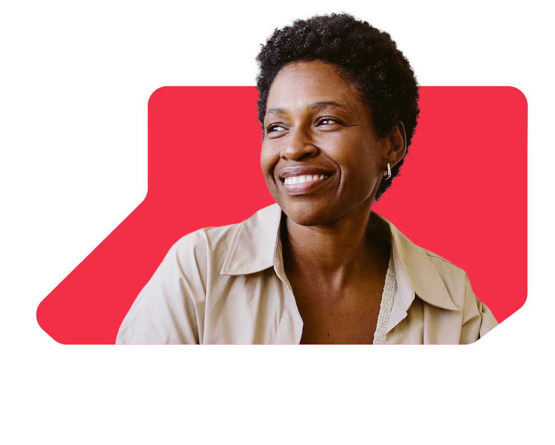 Smiling woman with a message about hotel reservation and parking.